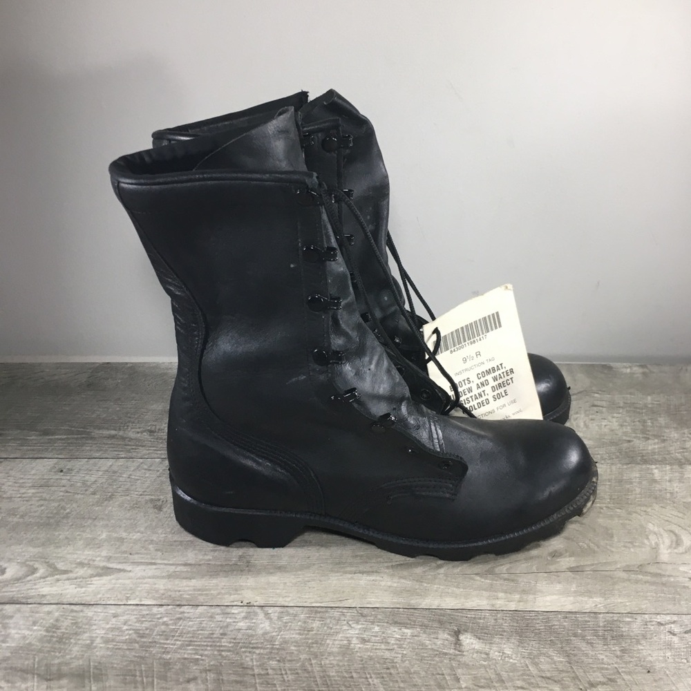 Vintage 90's Men's Combat Work Soft Toe Black Leather Motorcycle Biker Boots 9.5